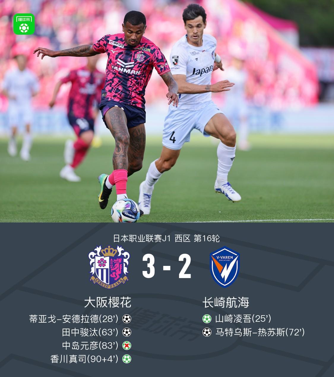 星空体育app下载-大阪樱花3-2逆转长崎航海，香川真司点射，田中骏汰建功
